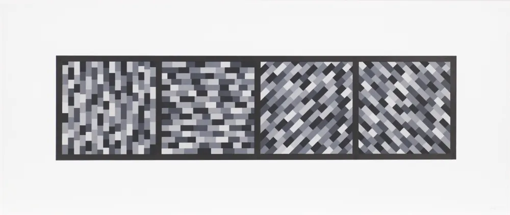 Linocut Lewitt - Broken Gray Bands in Four Directions