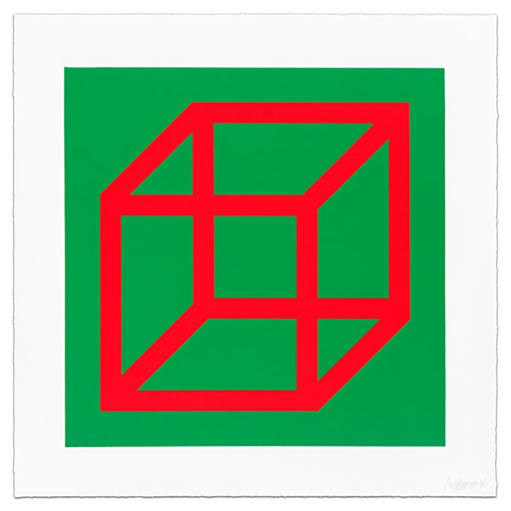 Linocut Lewitt - Cubes in Color on Color