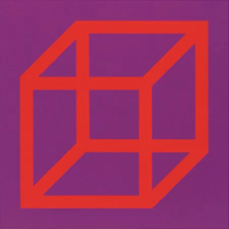 Linocut Lewitt - Cubes in Color on Color (Purple/Red)
