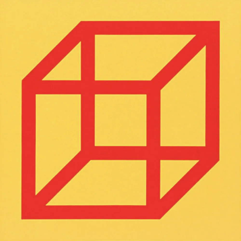Linocut Lewitt - Cubes in Color on Color (Yellow/Red)