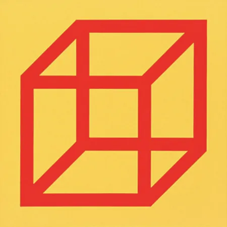 Linocut Lewitt - Cubes in Color on Color (Yellow/Red)