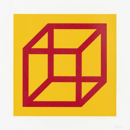 Linocut Lewitt - Open Cube in Color on Color Plate 01 