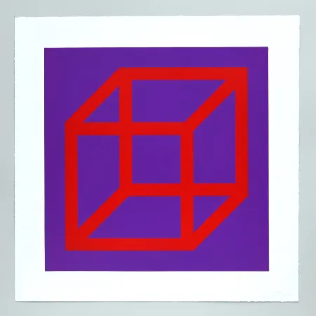 Linocut Lewitt - Open Cube in Color on Color Plate 05