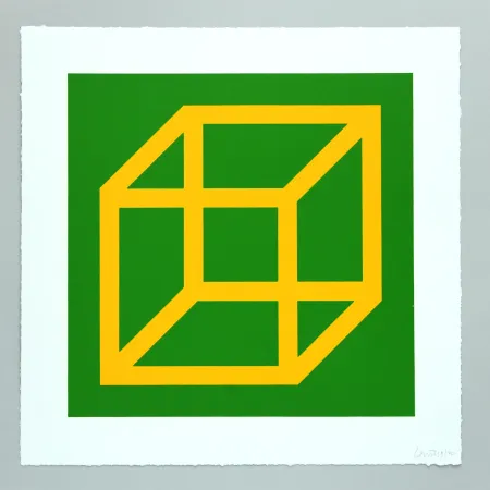 Linocut Lewitt - Open Cube in Color on Color Plate 08