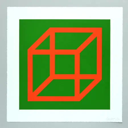 Linocut Lewitt - Open Cube in Color on Color Plate 16