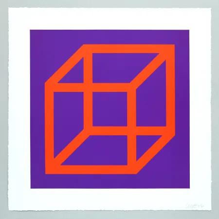 Linocut Lewitt - Open Cube in Color on Color Plate 17