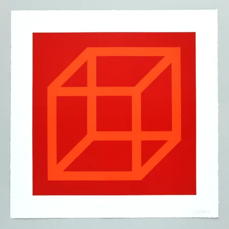 Linocut Lewitt - Open Cube in Color on Color Plate 18
