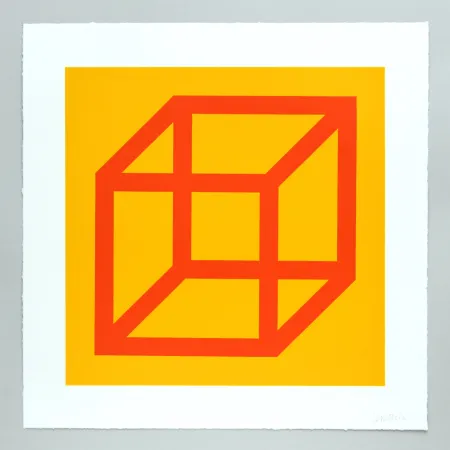 Linocut Lewitt - Open Cube in Color on Color Plate 19