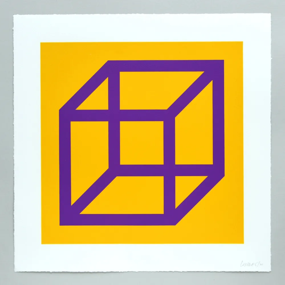 Linocut Lewitt - Open Cube in Color on Color Plate 27