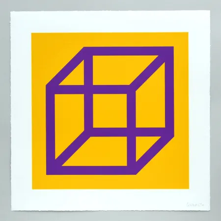 Linocut Lewitt - Open Cube in Color on Color Plate 27