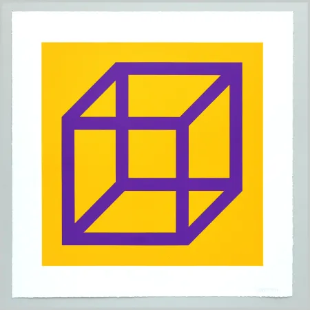 Linocut Lewitt - Open Cube in Color on Color Plate 27