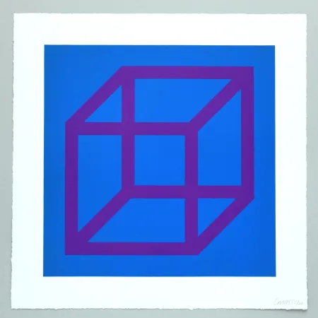 Linocut Lewitt - Open Cube in Color on Color Plate 28