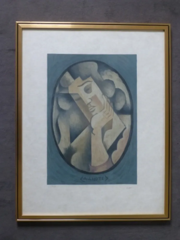 Lithograph Lhote - Femme cubiste pensive