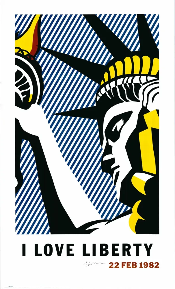 Lithograph Lichtenstein - 'I Love Liberty' Hand-Signed 1982 Offset-lithograph