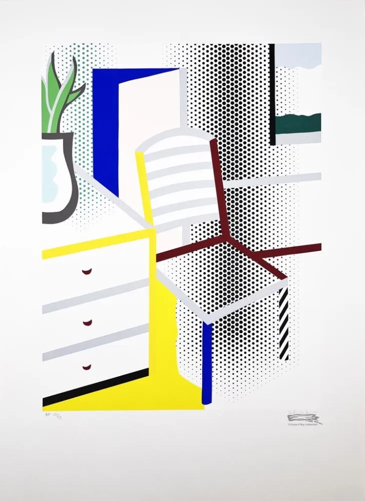 Screenprint Lichtenstein - Interior with Chair from the Leo Castelli 90th Birthday portfolio
