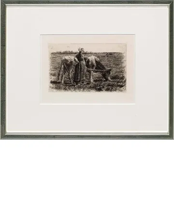 Engraving Liebermann - Hirtin mit Kuh