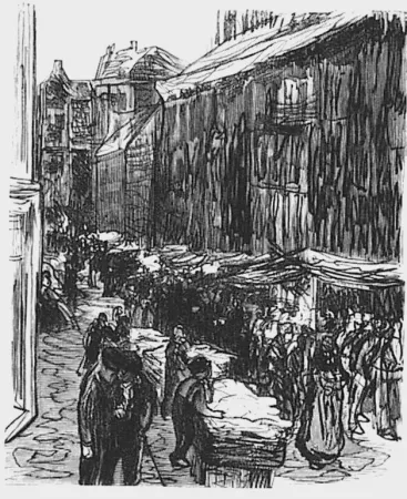 Woodcut Liebermann - Via del ghetto ad Amsterdam