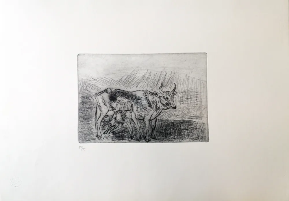 Drypoint Ligabue - Vaccarella con vitello