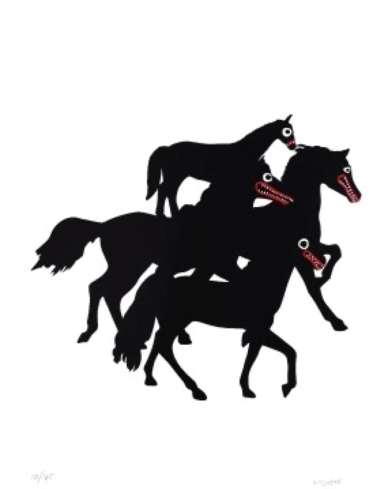 Lithograph Linde - Horses