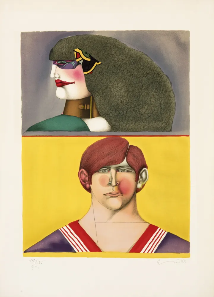 Lithograph Lindner - Face And Profil