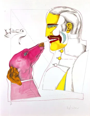 Lithograph Lindner - Man's best friend