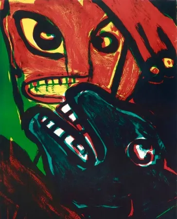 Lithograph Lindstrom - Man and Animal