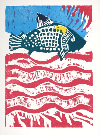 Woodcut Lorjou - La Carpe, 1965