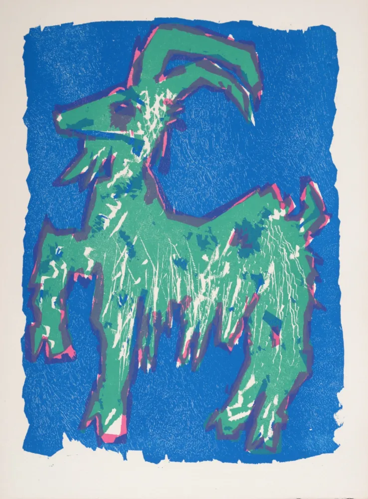 Woodcut Lorjou - La Chèvre du Thibet, 1965