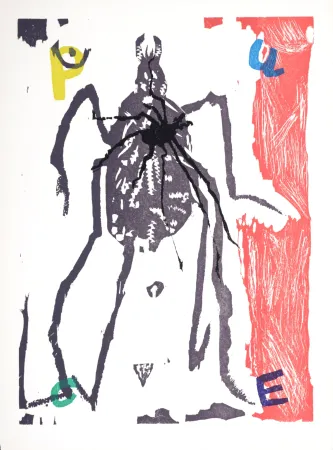 Woodcut Lorjou - La Puce, 1965