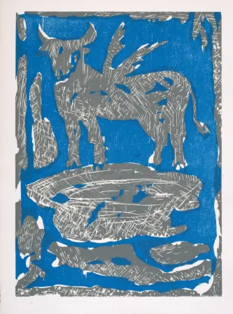 Woodcut Lorjou - Le Boeuf, 1965