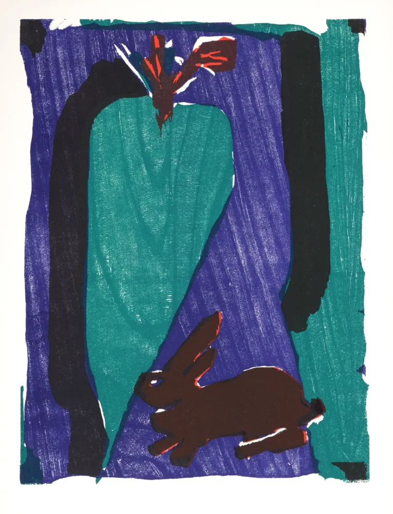 Woodcut Lorjou - Le Lapin, 1965