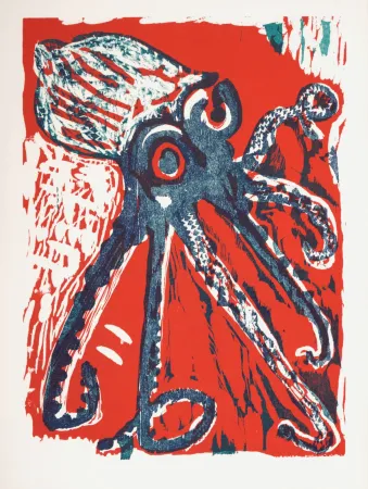 Woodcut Lorjou - Le Poulpe, 1965