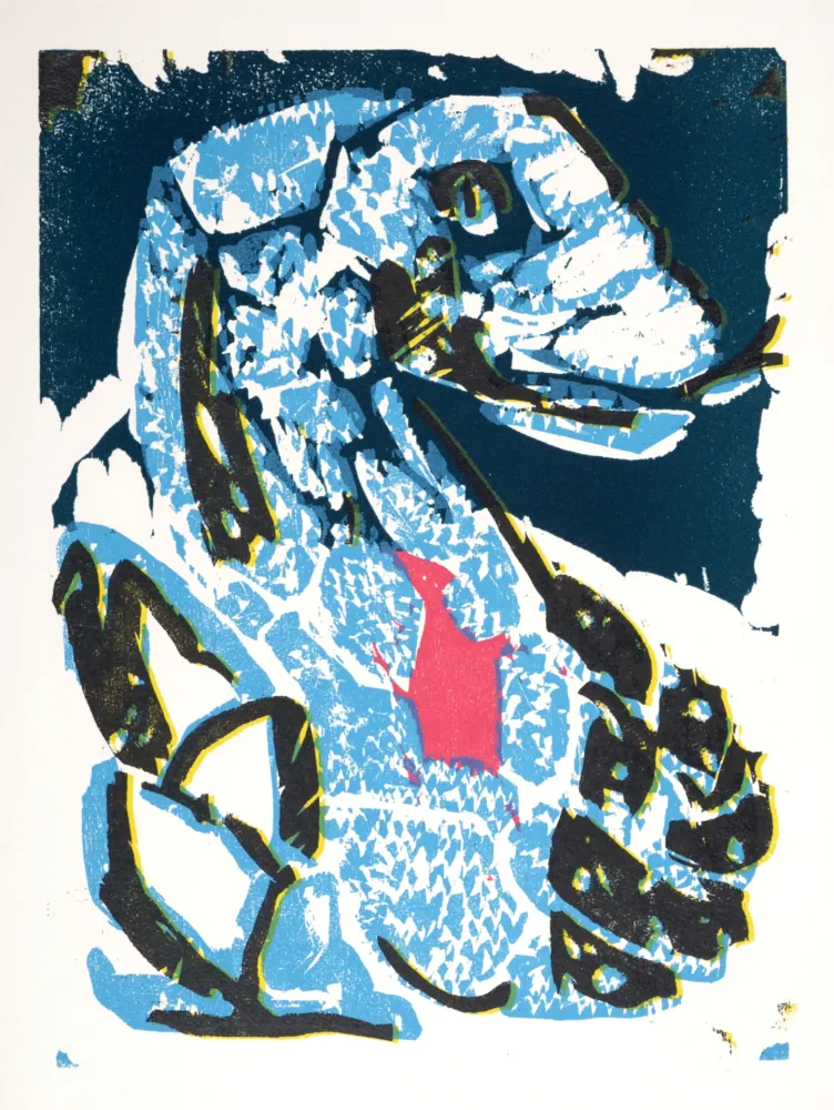 Woodcut Lorjou - Le Serpent, 1965