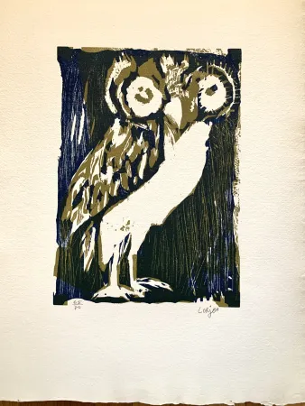 Woodcut Lorjou -  Les animaux : Chouette verte 