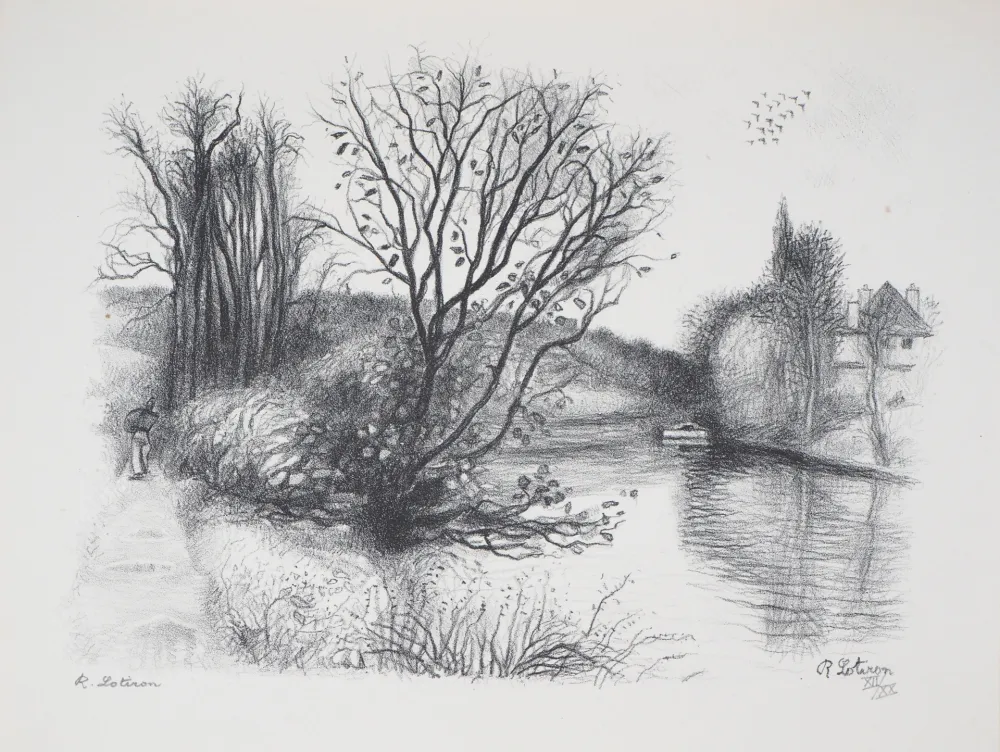 Lithograph Lotiron - Migneaux, Ile sur la Seine (Poissy)