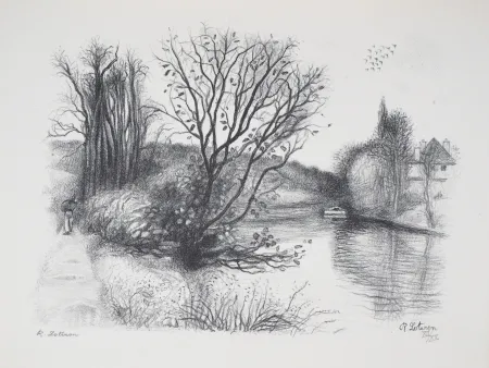 Lithograph Lotiron - Migneaux, Ile sur la Seine (Poissy)