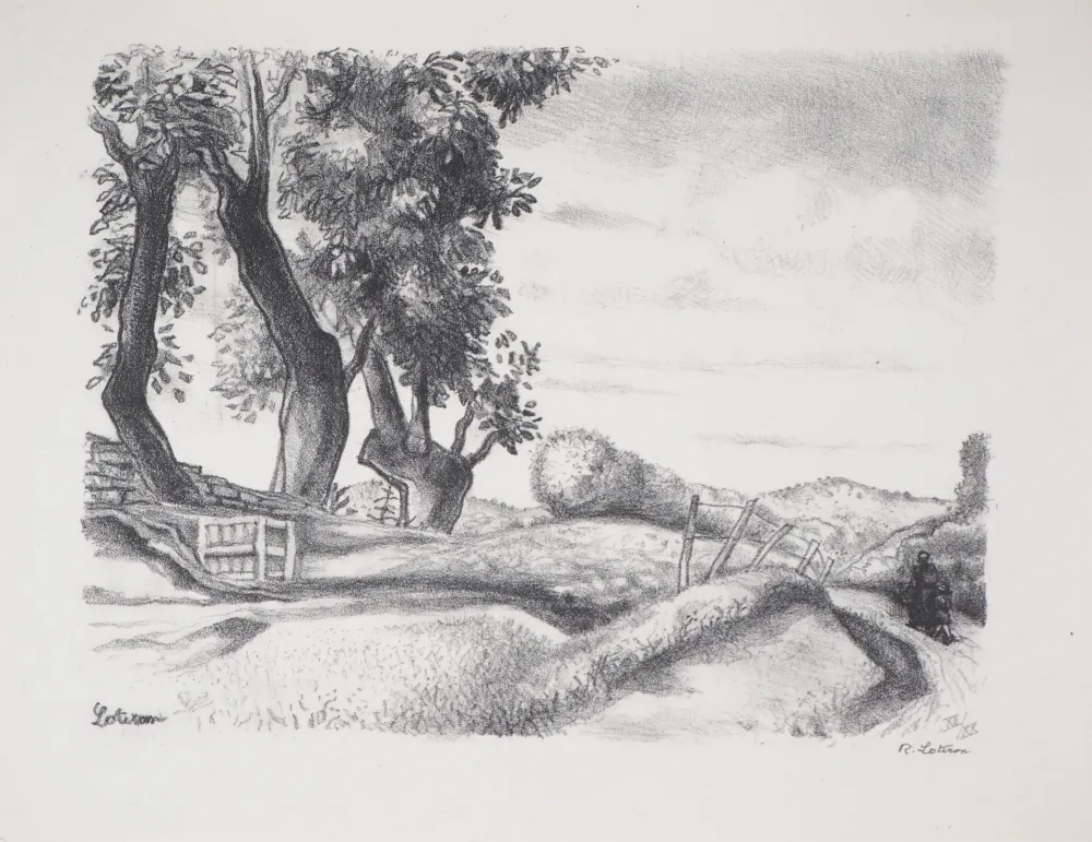 Lithograph Lotiron - Paysage en Corrèze (Le Perrier)