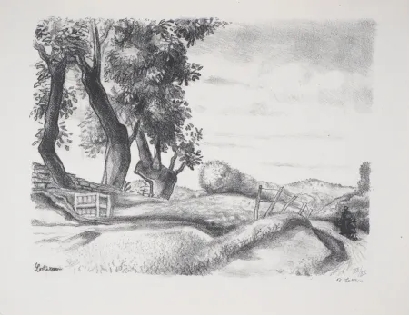 Lithograph Lotiron - Paysage en Corrèze (Le Perrier)