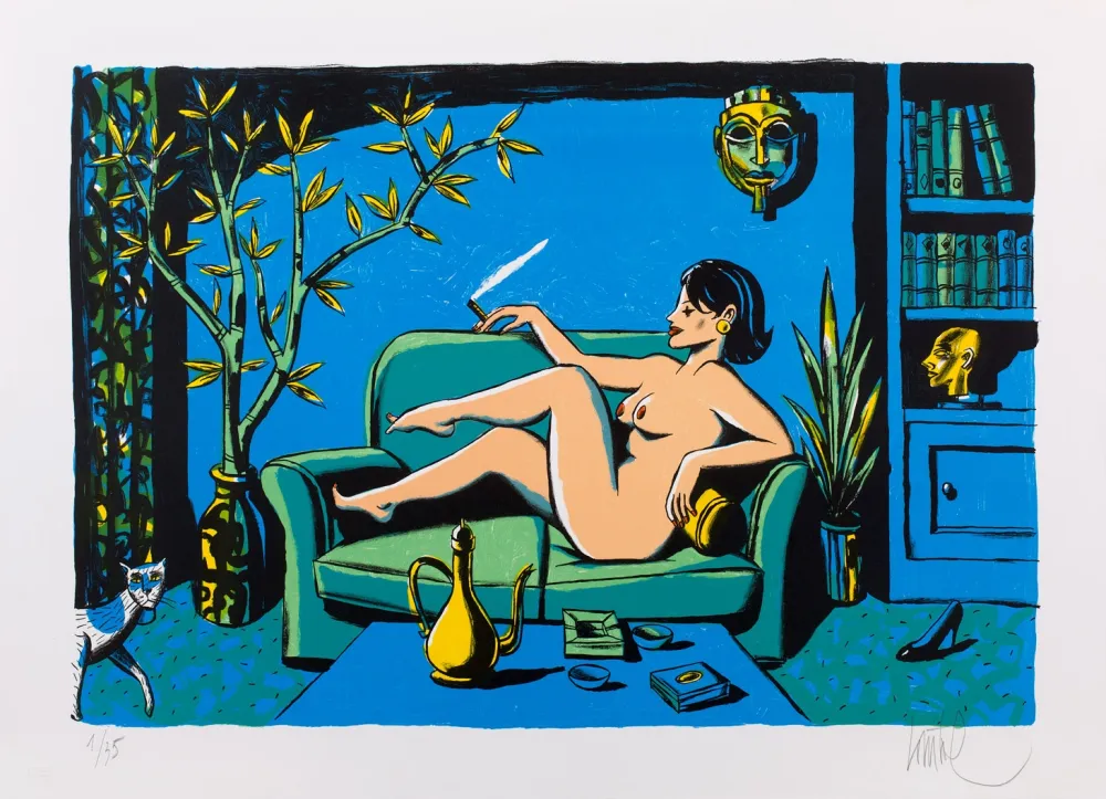 Lithograph Loustal - Nu au Masque