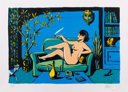 Lithograph Loustal - Nu au Masque