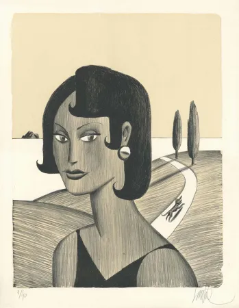 Lithograph Loustal - Route Côtière