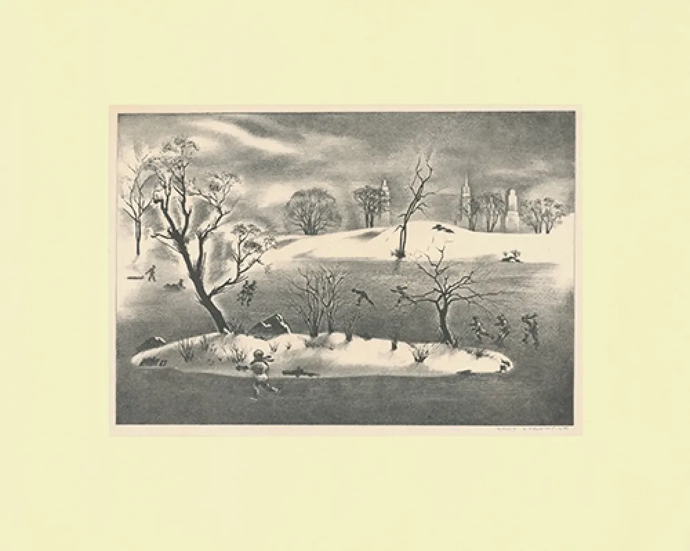 Lithograph Lozowick - Skaters' Island