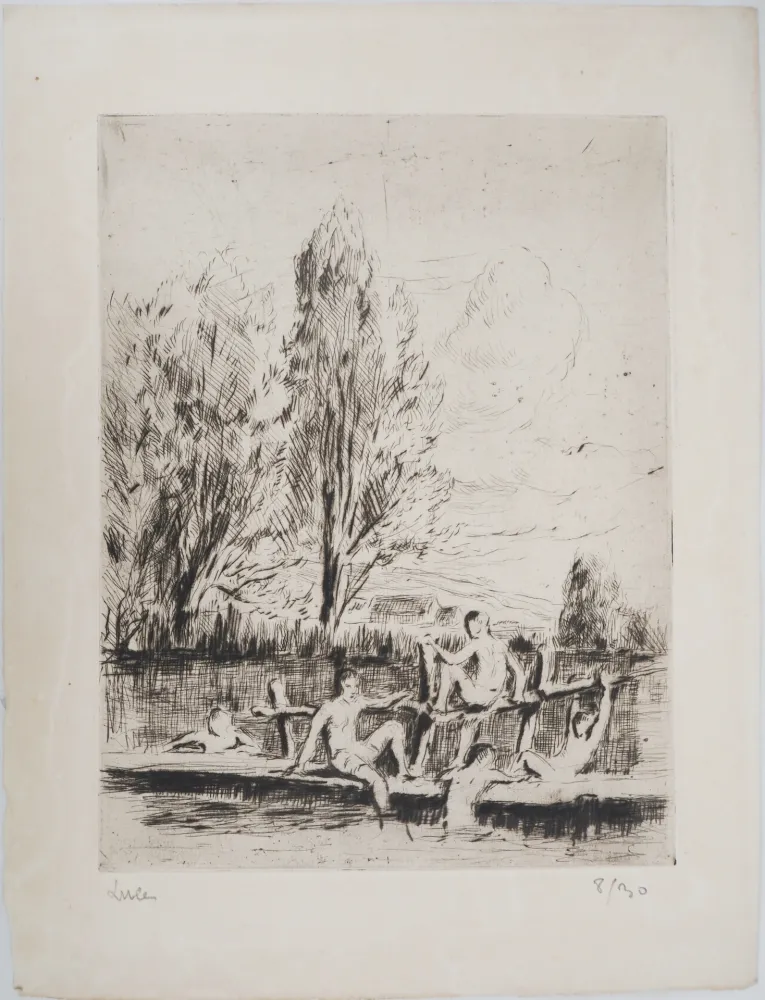 Drypoint Luce - Maximilien LUCE - Baigneurs Vers 1890 - Gravure originale signée