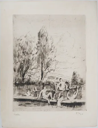 Drypoint Luce - Maximilien LUCE - Baigneurs Vers 1890 - Gravure originale signée