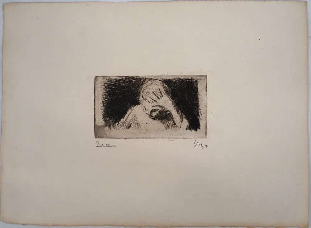 Drypoint Luce - Maximilien LUCE  - Enfant à l'étude Vers 1890 - Gravure originale signée