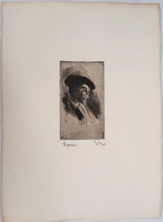 Drypoint Luce - Maximilien LUCE - Etude d'un homme au chapeau, de profil droit Vers 1895 - Gravure originale signée