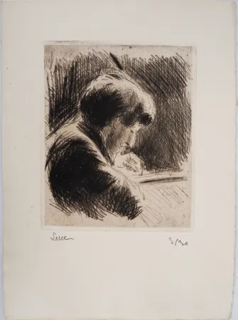 Drypoint Luce - Maximilien LUCE-  Femme aux cheveux courts, profil droit Vers 1890 - Gravure originale signée