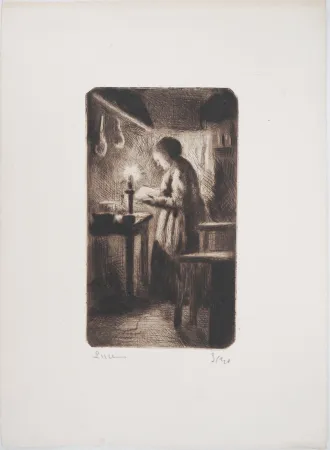 Drypoint Luce - Maximilien LUCE - La cuisine (rue Cortot) Vers 1895 - Gravure originale signée