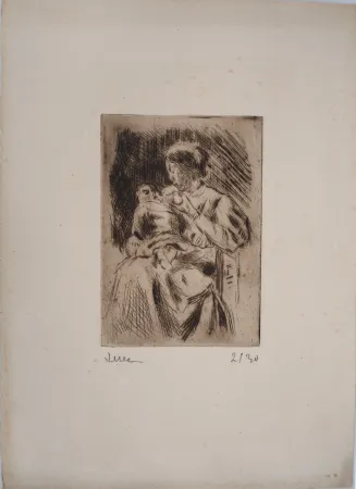 Drypoint Luce - Maximilien LUCE -  La Maternité : une mère et son nouveau-né La Maternité : une mère et son nouveau-né Vers 1890 - Gravure originale signée