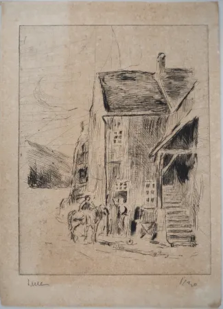 Drypoint Luce - Maximilien LUCE - Maison de campagne Vers 1900 - Gravure originale- signée